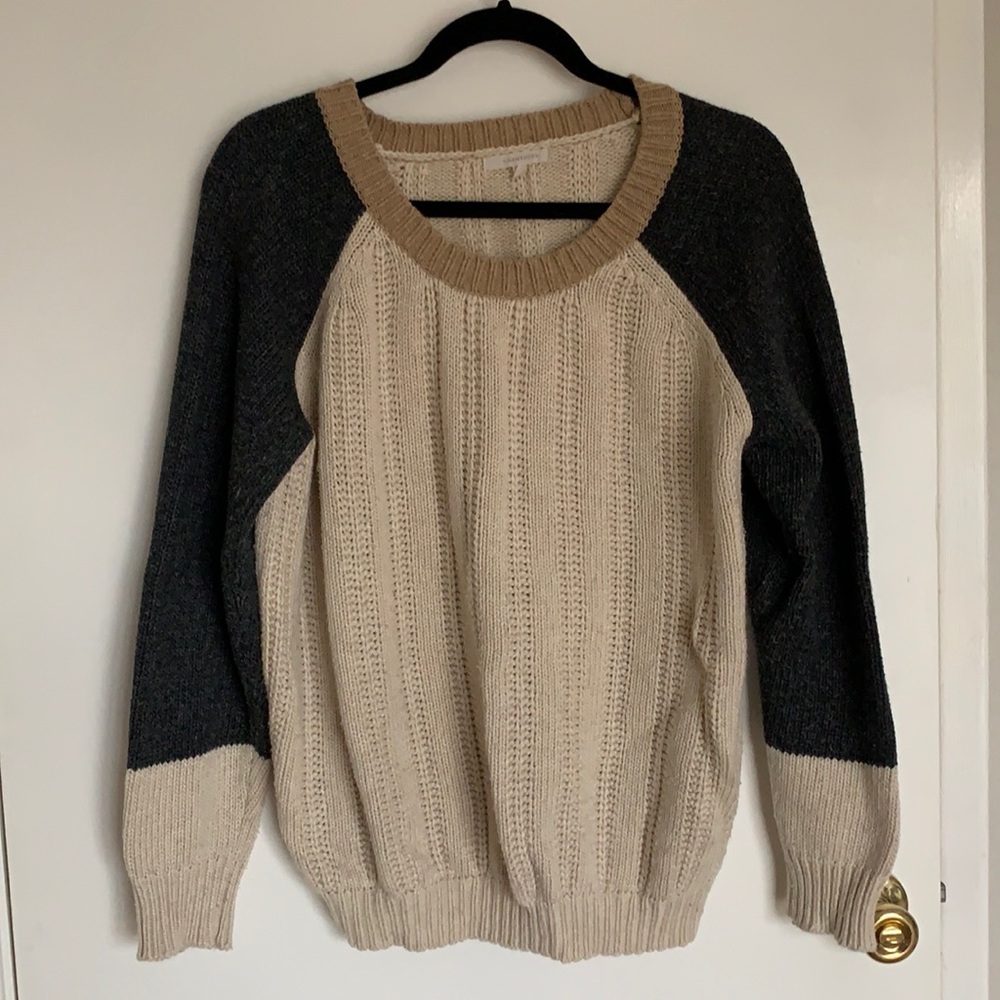 41 Hawthorn sweater in dark gray, cream, and tan